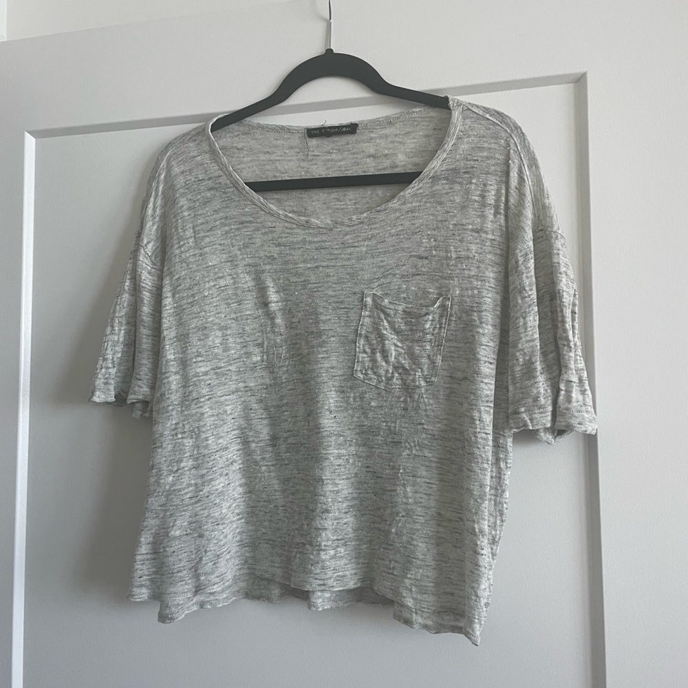 Rag & Bone cropped linen tee grey size medium
